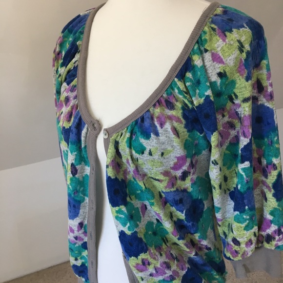 Watercolored 3/4 Sleeve Full Buttoned Cardigan - Picture 6 of 8